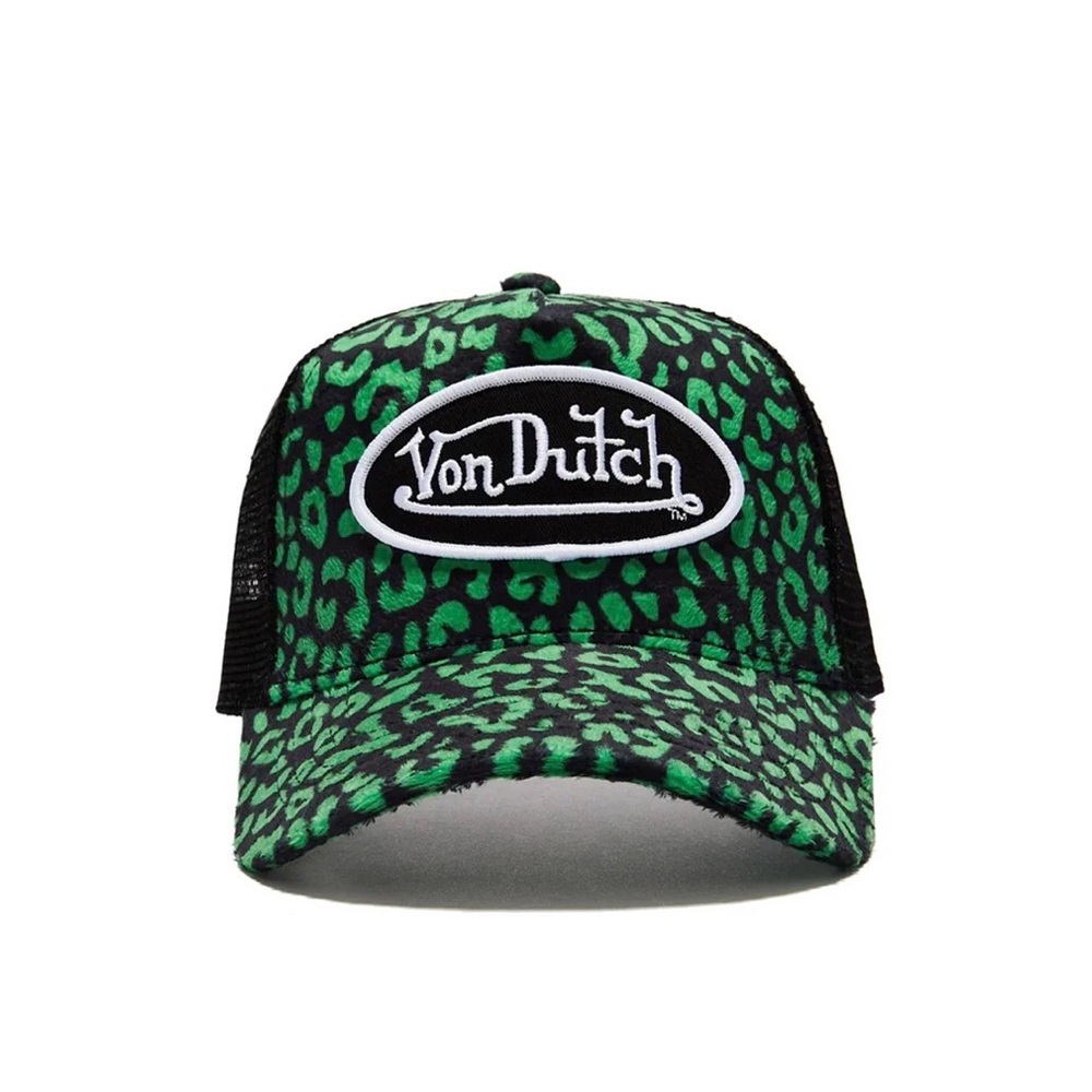 Von Dutch - Lime Green Cheetah Velvet Trucker Hat